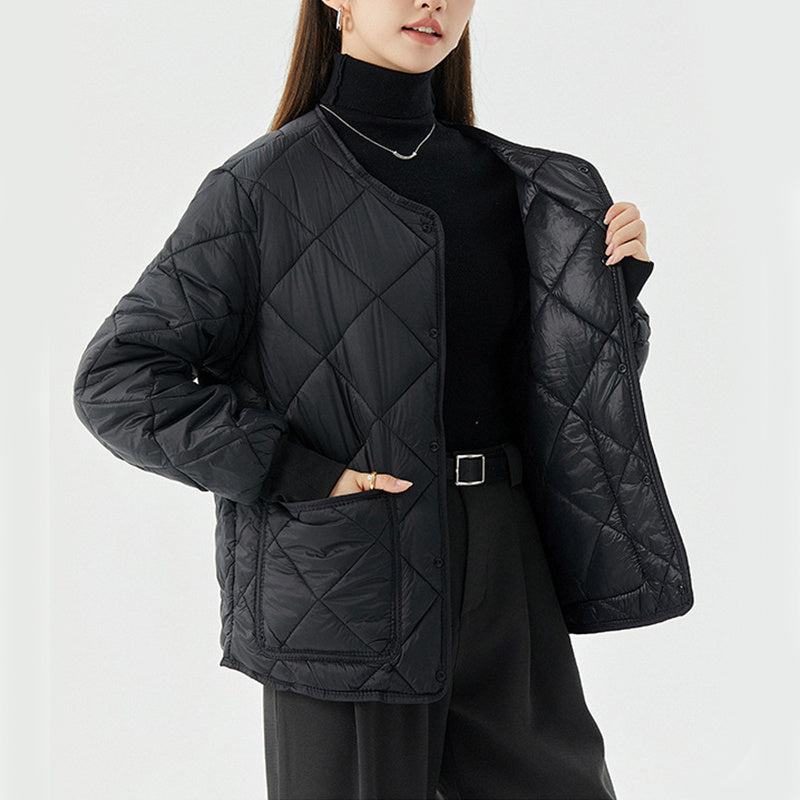 Leichter, gesteppter Damenmantel – Bequemer Rundhalsausschnitt, Nylon