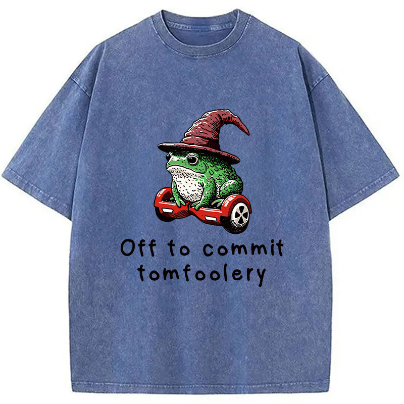 bbb Japanese Frog Riding A Balance Scooter Washed T-Shirt