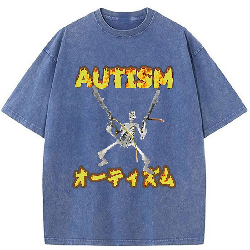 bbb Autism Funny Skeleton Washed T-Shirt
