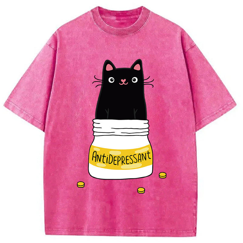 bbb Cute Cat Antidepressant Funny Meme Washed T-Shirt