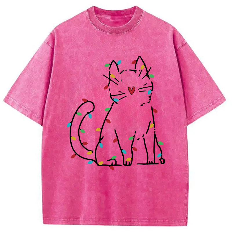 bbb Japan Christmas Lights Cat Washed T-Shirt