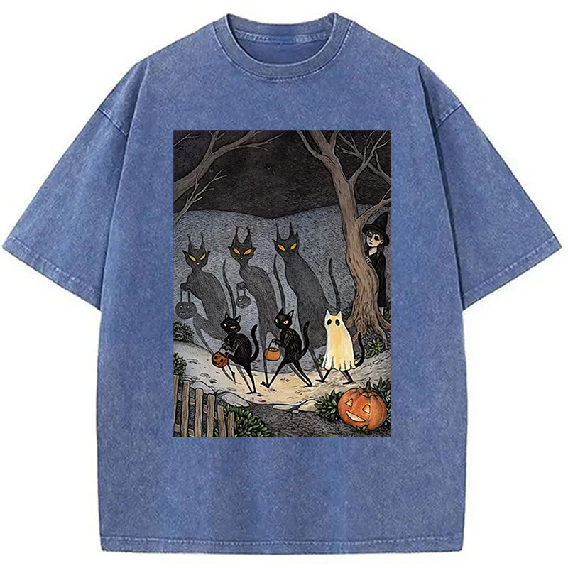 bbb Black Cat Ghost Halloween Washed T-Shirt
