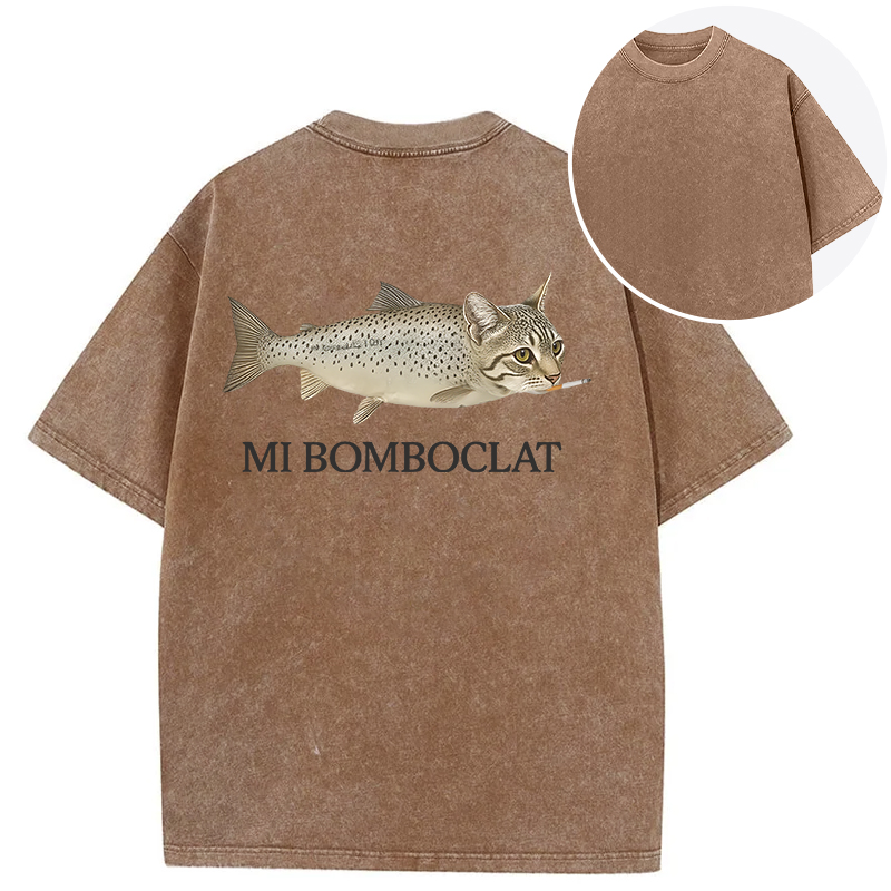 bbb Bomboclat Fish Cat Meme Back Washed T-Shirt
