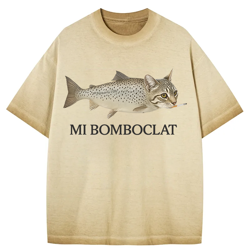 bbb Bomboclat Fish Cat Meme Gradient Washed T-Shirt