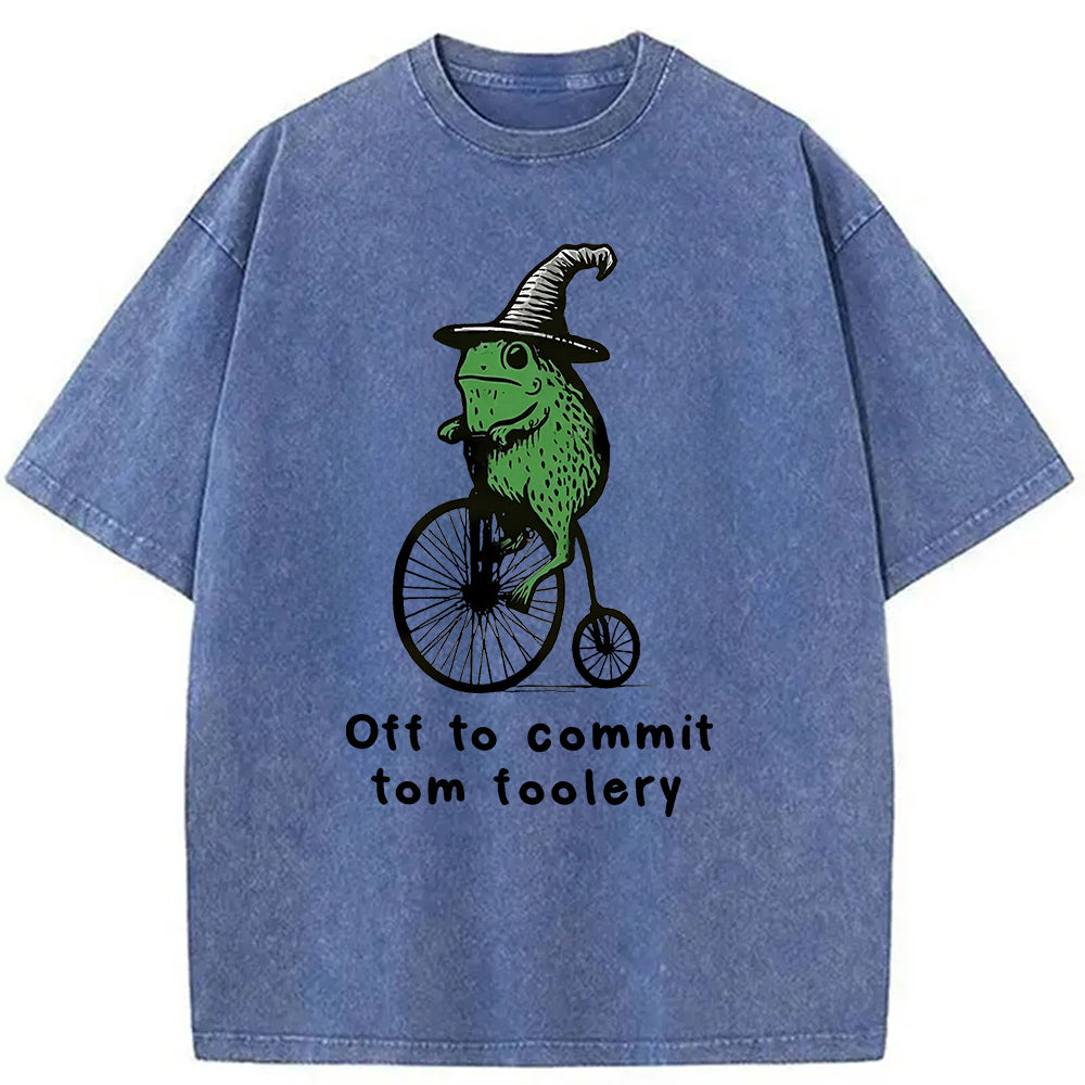 bbb Frog Riding Penny-farthing Washed T-Shirt