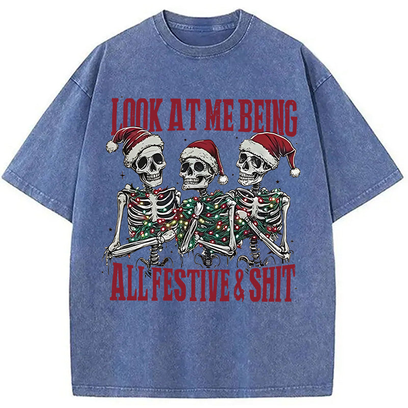 bbb Funny Christmas Skull Washed T-Shirt