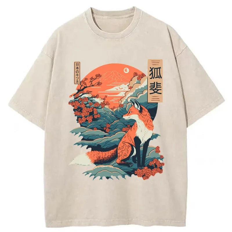 bbb Japanese Kitsune Fox Sakura Washed T-Shirt