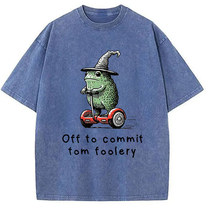 bbb Frog Riding A Balance Scooter Washed T-Shirt
