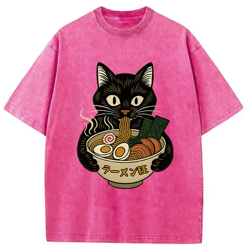 bbb Cat Ramen Fanatic Washed T-Shirt