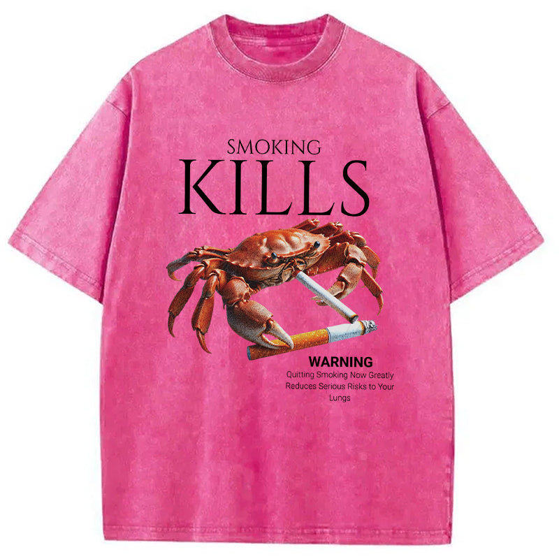 bbb Smoking Kills Crab Washed T-Shirt
