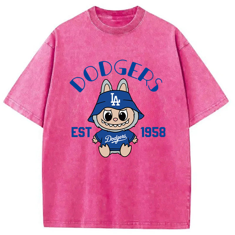 bbb Labubu Dodgers Dream Baseball Vintage Japanese Washed T-Shirt