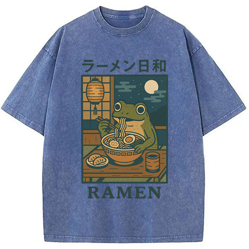 bbb Japanese Frog Eating Ramen Washed T-Shirt
