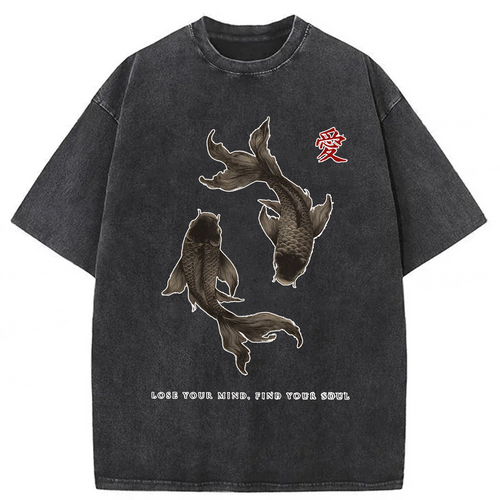 Black Koi Fish Washed T-shirt