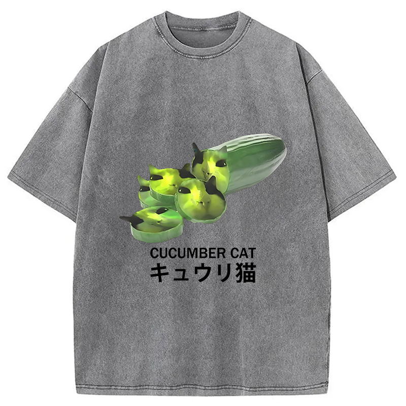 bbb Funny Cucumber Cat Meme Washed T-Shirt