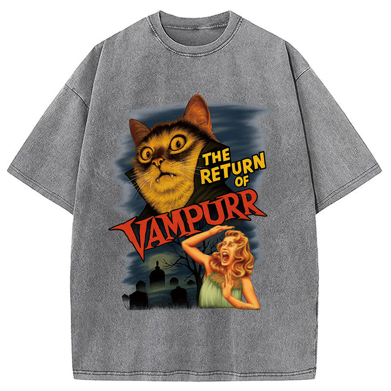 bbb The Return of Vampurr The Halloween Cat Washed T-Shirt