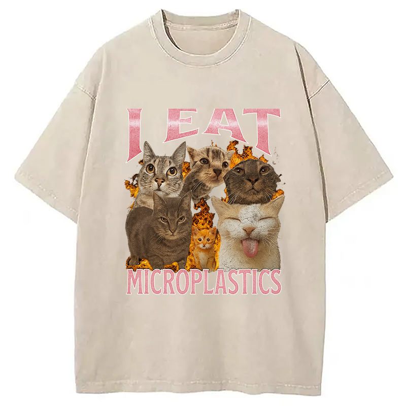 bbb I Eat Microplastics Funny Cat Meme Washed T-Shirt