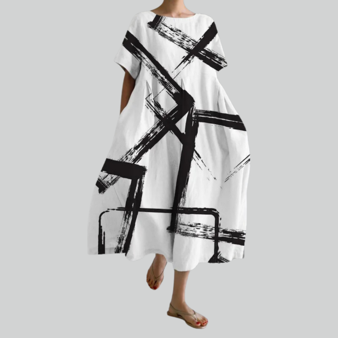 Fashion Lady Short Sleeve Loose Maxi Dress - Retro Flower Print Pocket Party Dress