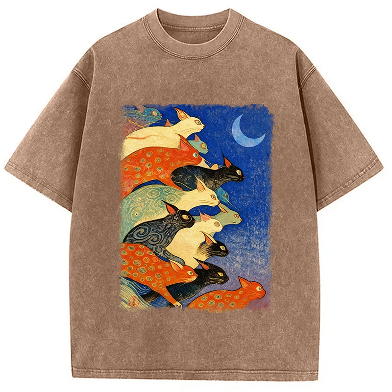 bbb Colorful Flowing Cats Washed T-Shirt