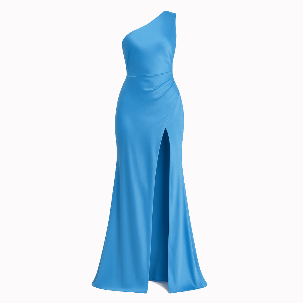 Elegant One-Shoulder Satin Maxi Dress for Women - Sleeveless High Split Party Wear
