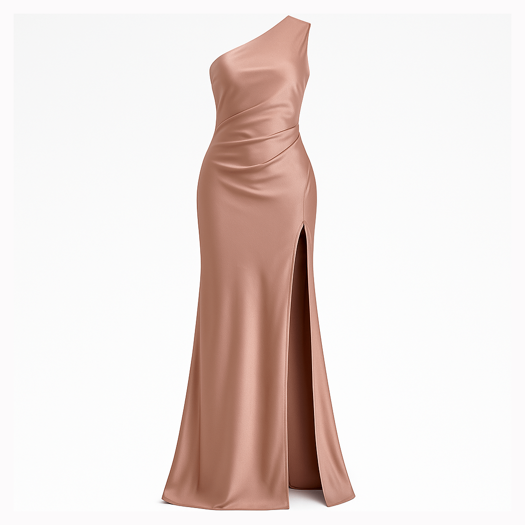 Elegant One-Shoulder Satin Maxi Dress for Women - Sleeveless High Split Party Wear