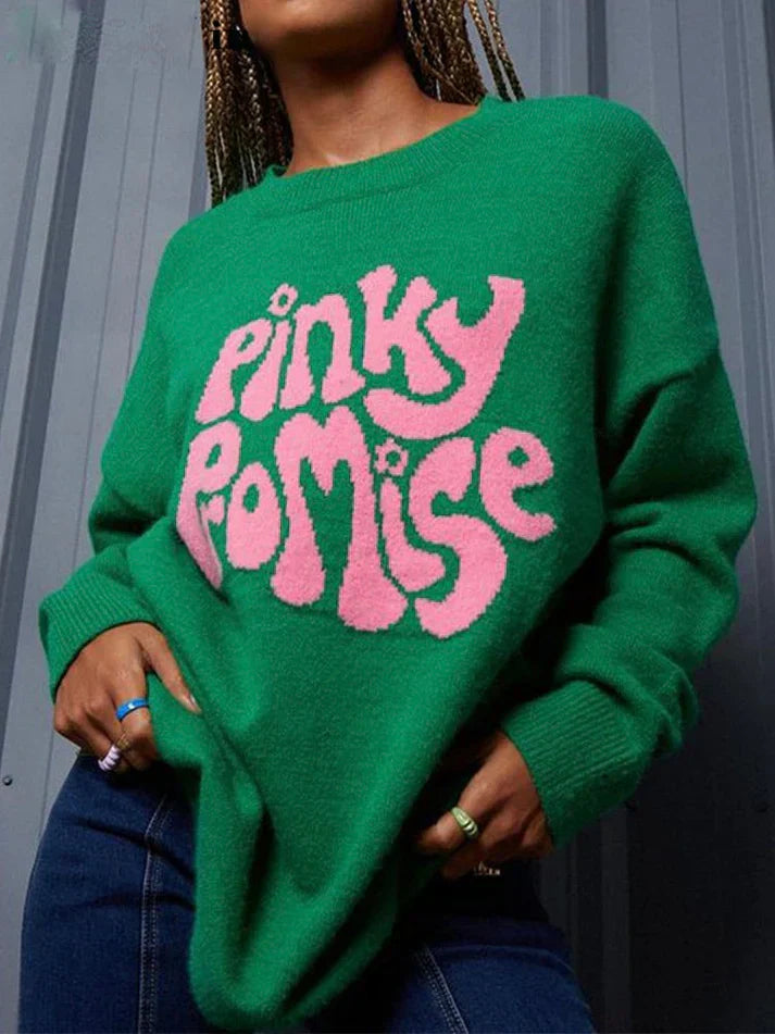 Oversized Women’s Pullover - Graphic Sleeve, Knit, Everyday