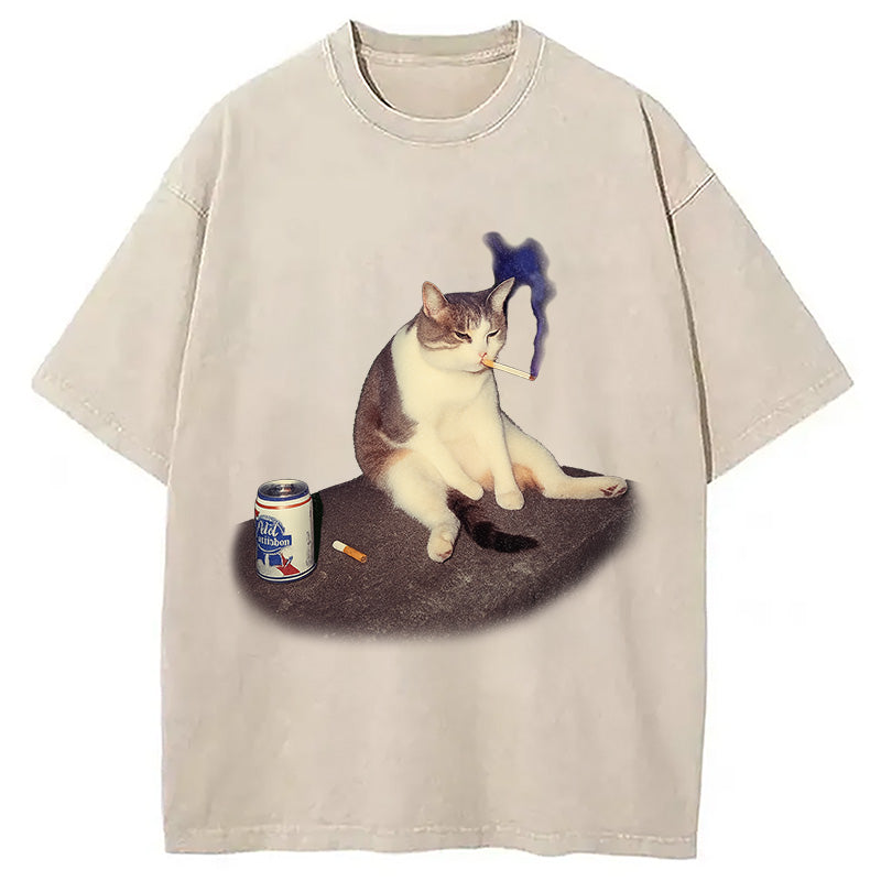 bbb Custom Cat Smoking Meme Washed T-Shirt