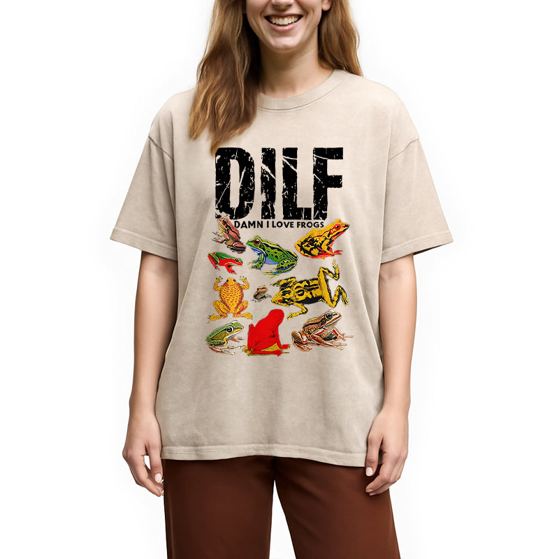 bbb DILF Man I Love Frogs Funny Meme Washed T-Shirt