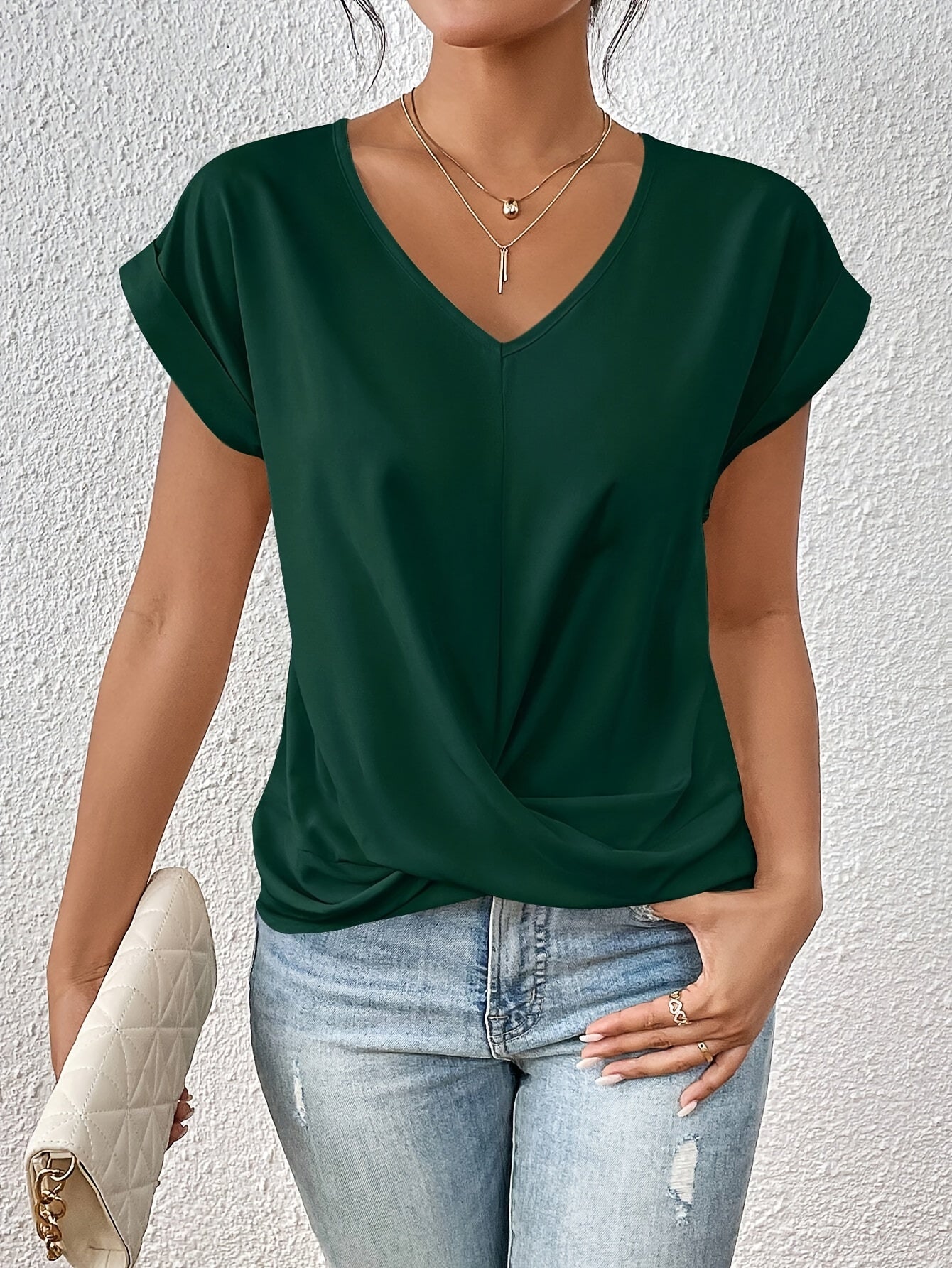 Feminine Heart Neckline Women's T Shirt, Soft Breathable Fabric, Multiple Colors & Sizes for Everyday Comfort