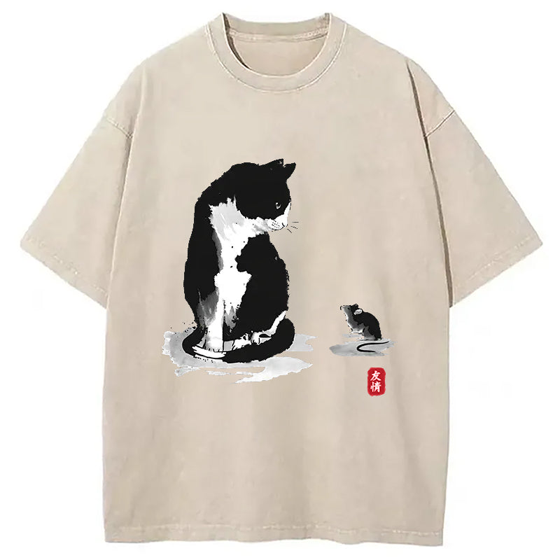bbb Cat And Mouse Friendship Washed T-Shirt