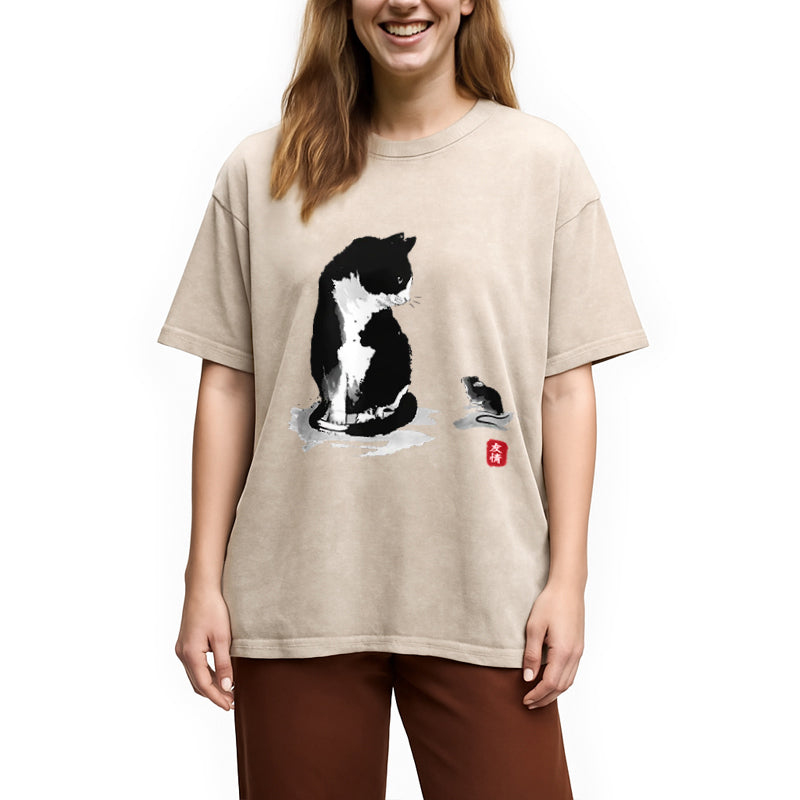 bbb Cat And Mouse Friendship Washed T-Shirt