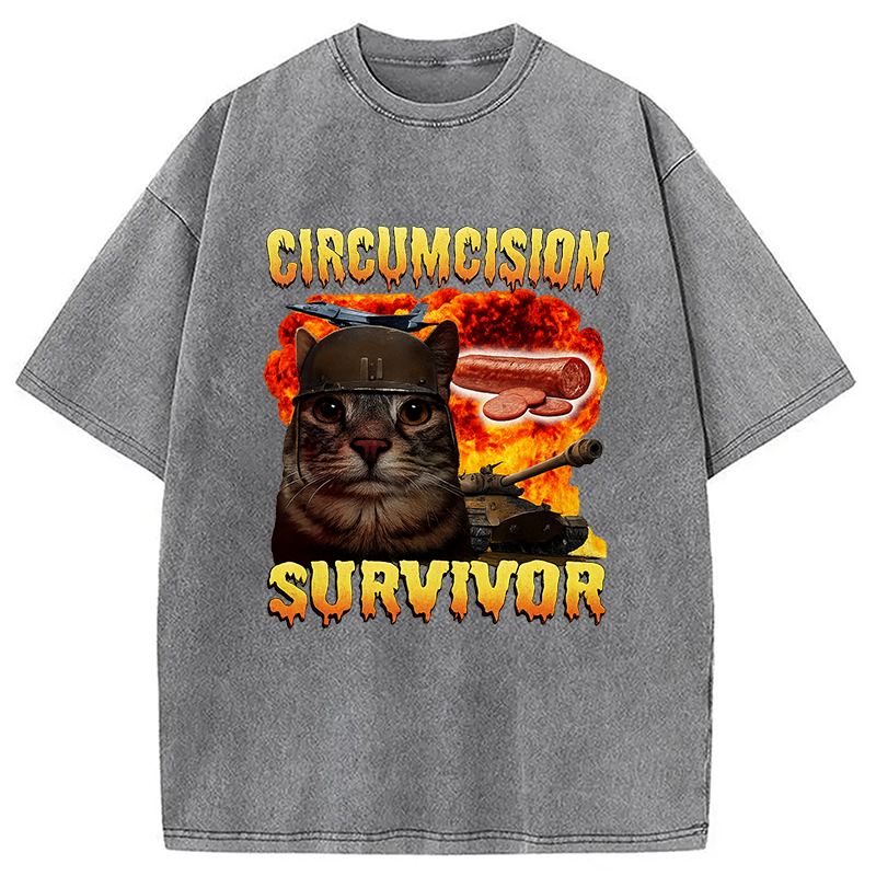 bbb Circumcision Survivor Funny Cat Meme Washed T-Shirt