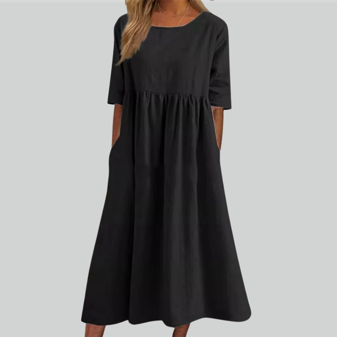 Brisa Cotton Dress - Loose Fit, Breathable Summer Style, Casual Everyday Wear, Side Pockets for Comfort