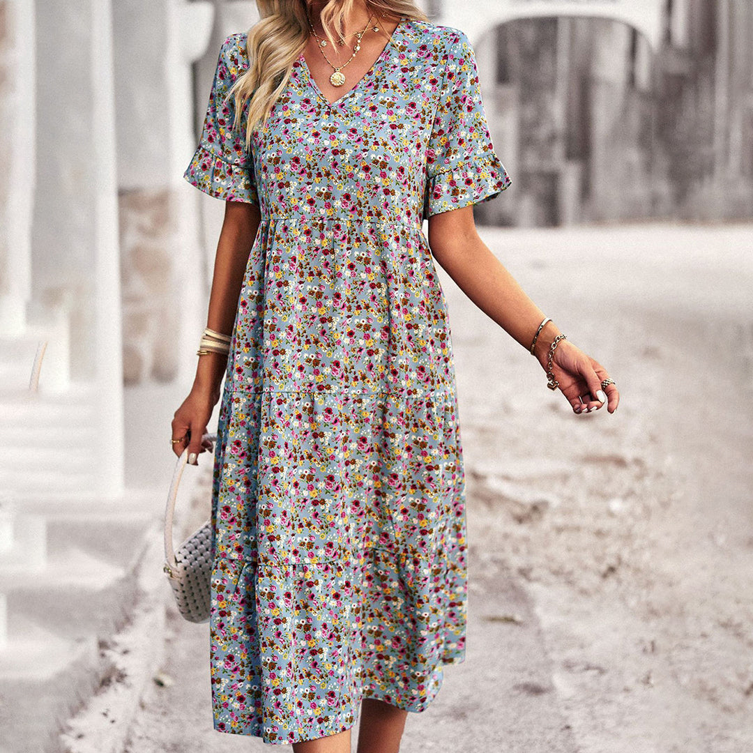 Elegant Floral Print Midi Dress - Versatile Summer Wedding Guest Dress for Work and Social Occasions