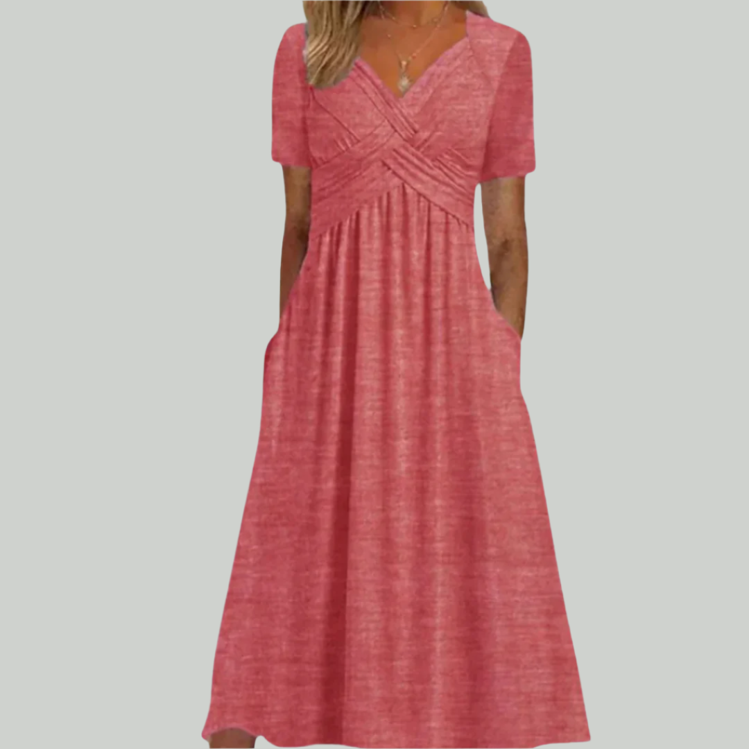 Elegant V-Neck Women's Dress, Flattering Fit in Breathable Fabric, Sizes S to 2XL - Perfect for Formal and Summer Occasions