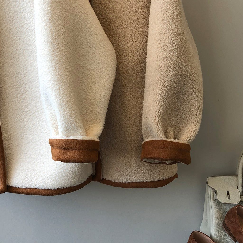 Warm Cozy Women's Fleece Coat - Boxy, Polyester, Winter