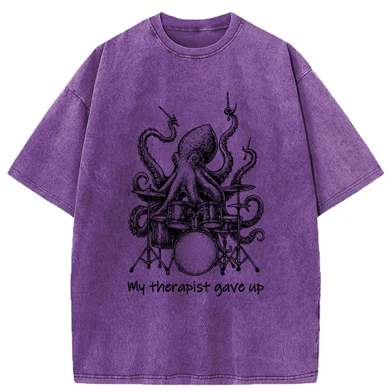 bbb Octopus Playing Drums Washed T-shirt