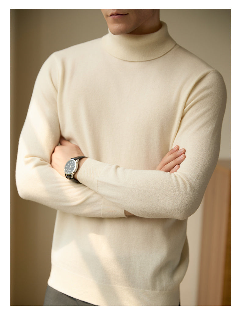 Insulating Flattering Mens Turtleneck Sweater - Slim Wool