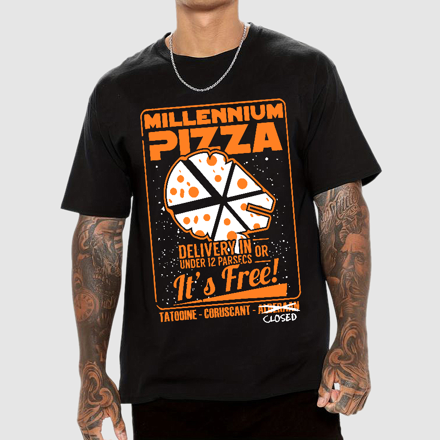 Millennium Pizza Delivery In Or Under 12 Parsecs It's Free! Tatodine Coruscant-Alderari Closed  T-Shirt