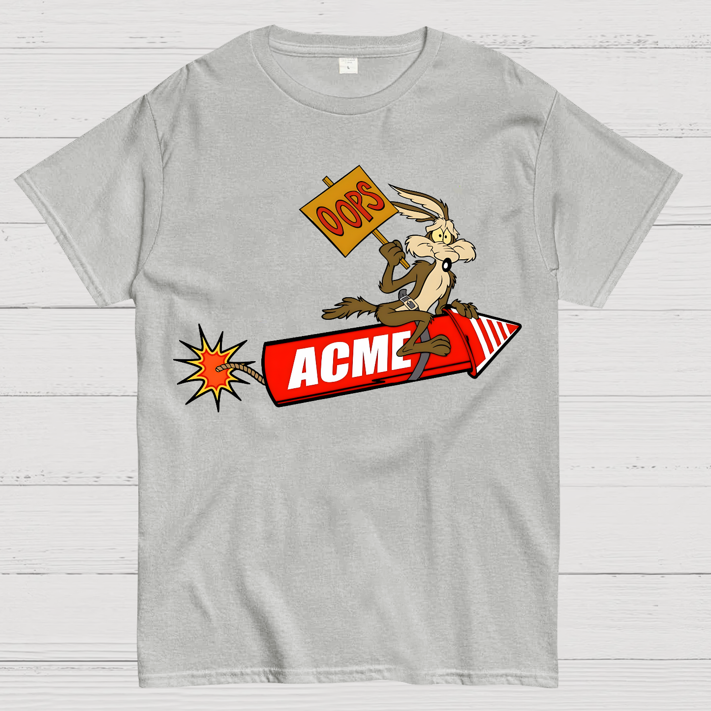 Acme Road Runner Wile E. Coyote Funny Oops Rocket  T-Shirt