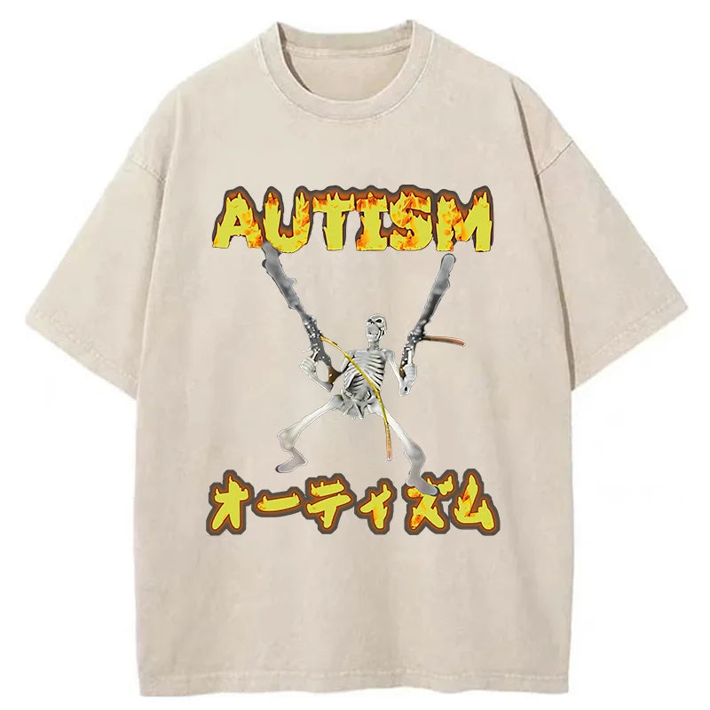 bbb Autism Funny Skeleton Washed T-Shirt
