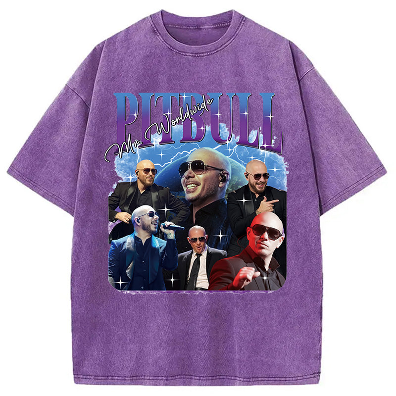 bbb Pitbull Mr.Worlwide Retro Washed T-Shirt