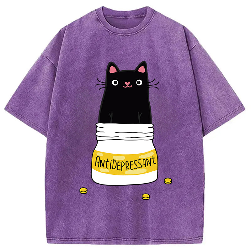 bbb Cute Cat Antidepressant Funny Meme Washed T-Shirt