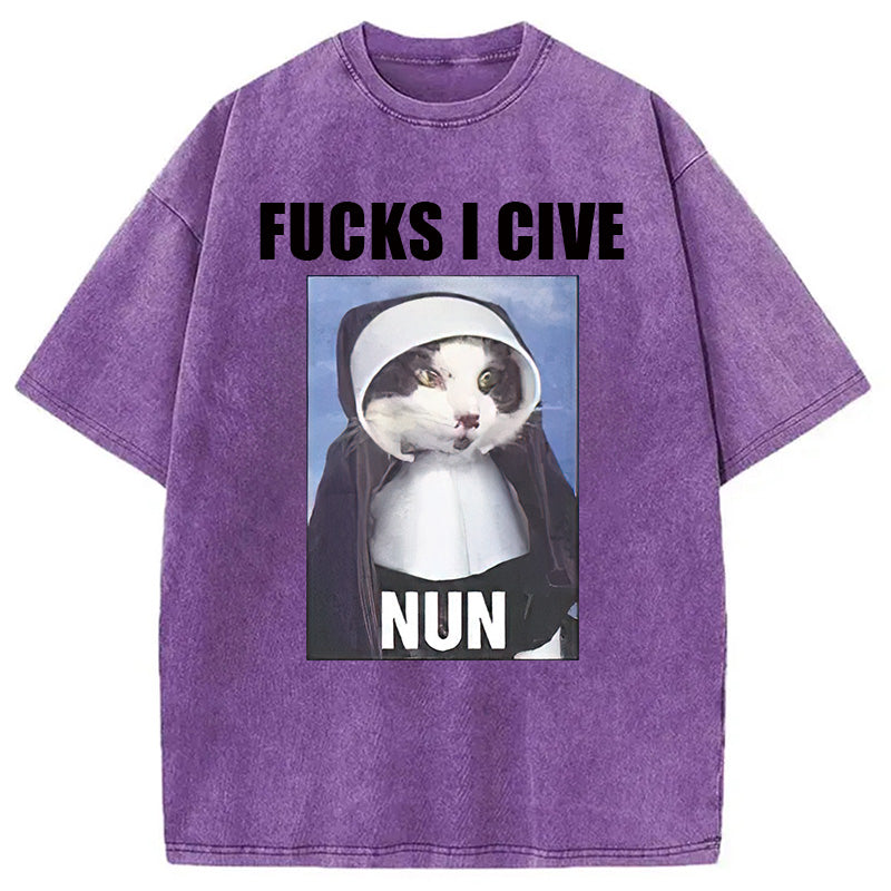 bbb F*cks I give Nun Cat Washed T-Shirt