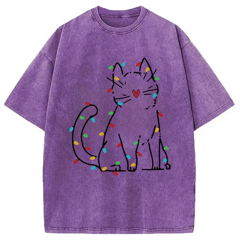 bbb Japan Christmas Lights Cat Washed T-Shirt