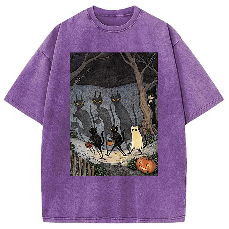 bbb Black Cat Ghost Halloween Washed T-Shirt