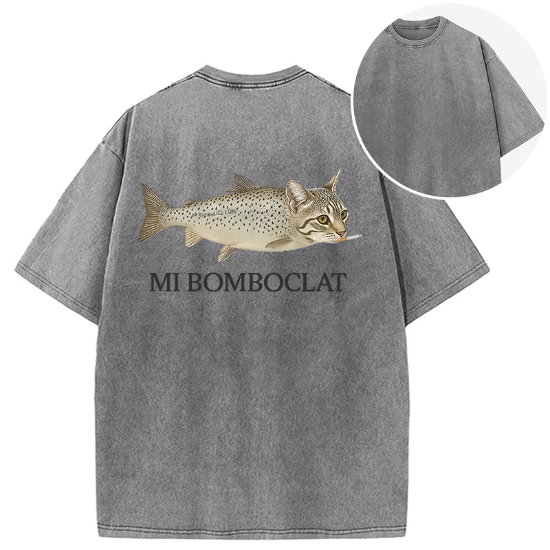 bbb Bomboclat Fish Cat Meme Back Washed T-Shirt