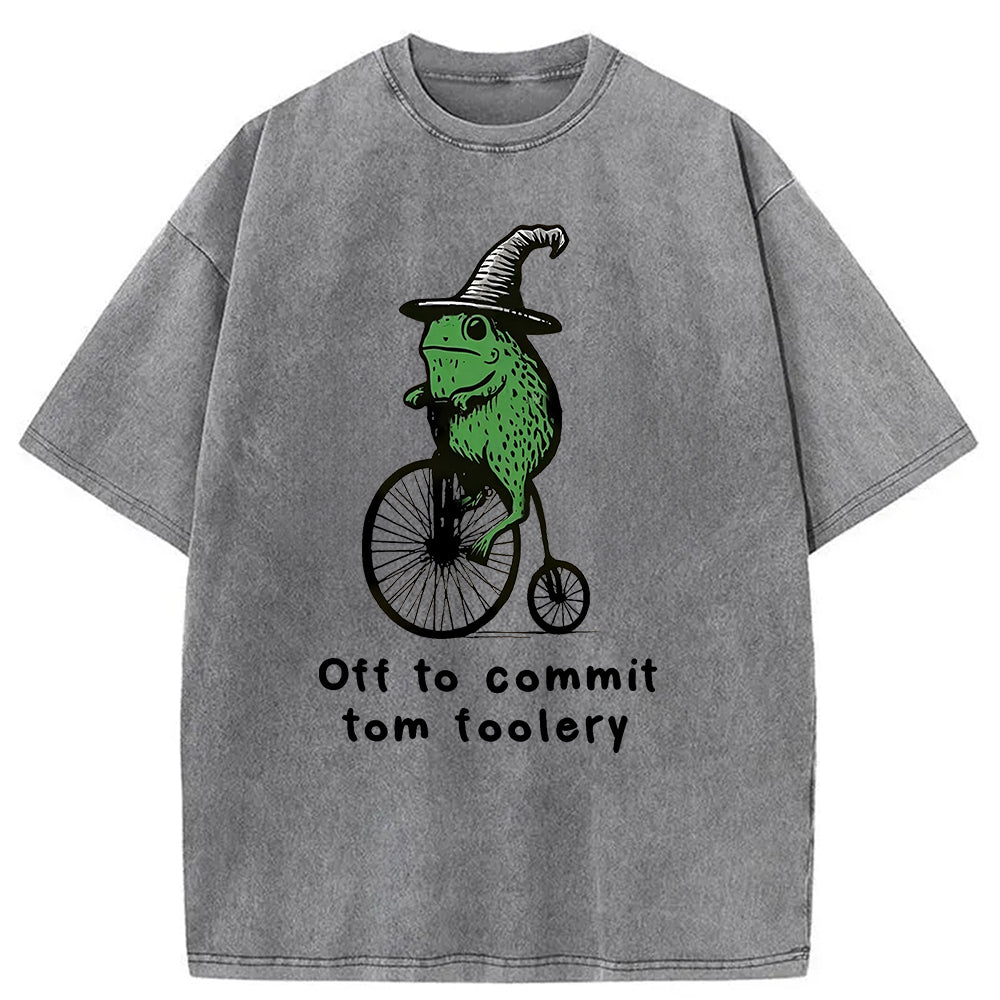 bbb Frog Riding Penny-farthing Washed T-Shirt