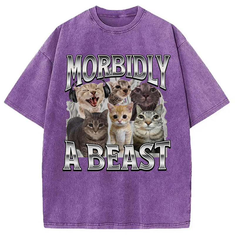 bbb Morbidly A Beast Cat Meme Washed T-Shirt