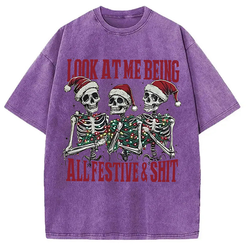 bbb Funny Christmas Skull Washed T-Shirt