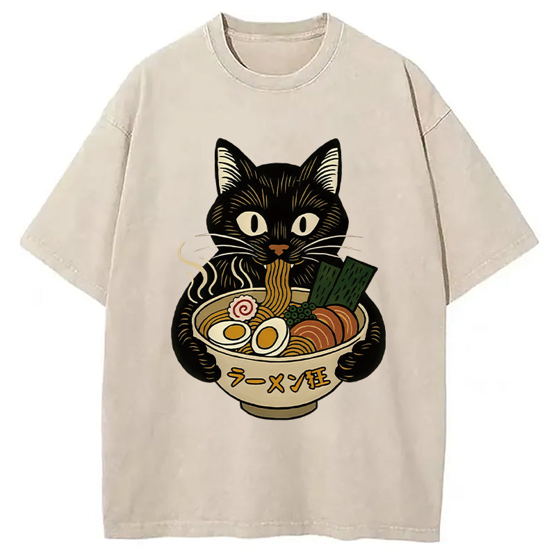 bbb Cat Ramen Fanatic Washed T-Shirt